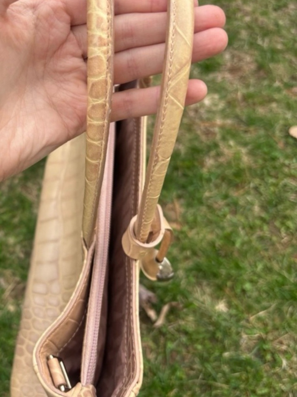 Furla Croc-Embossed Tan Leather Tote with Logo Charm - Picture 3 of 13